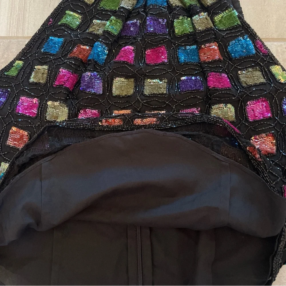 VTG Laurence Kazar Silk Multicolor Sequin Beaded Halter Top Medium 80's - Picture 10 of 15